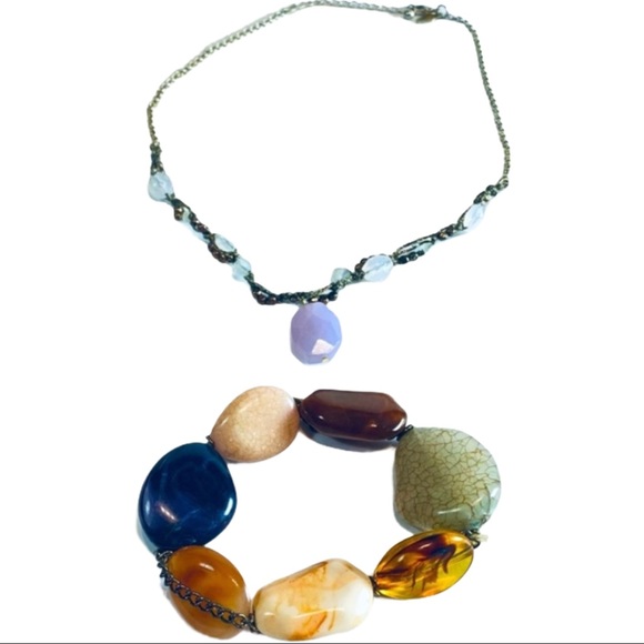 AEO Gemstone Boho 18” Necklace w Stretch Bracelet